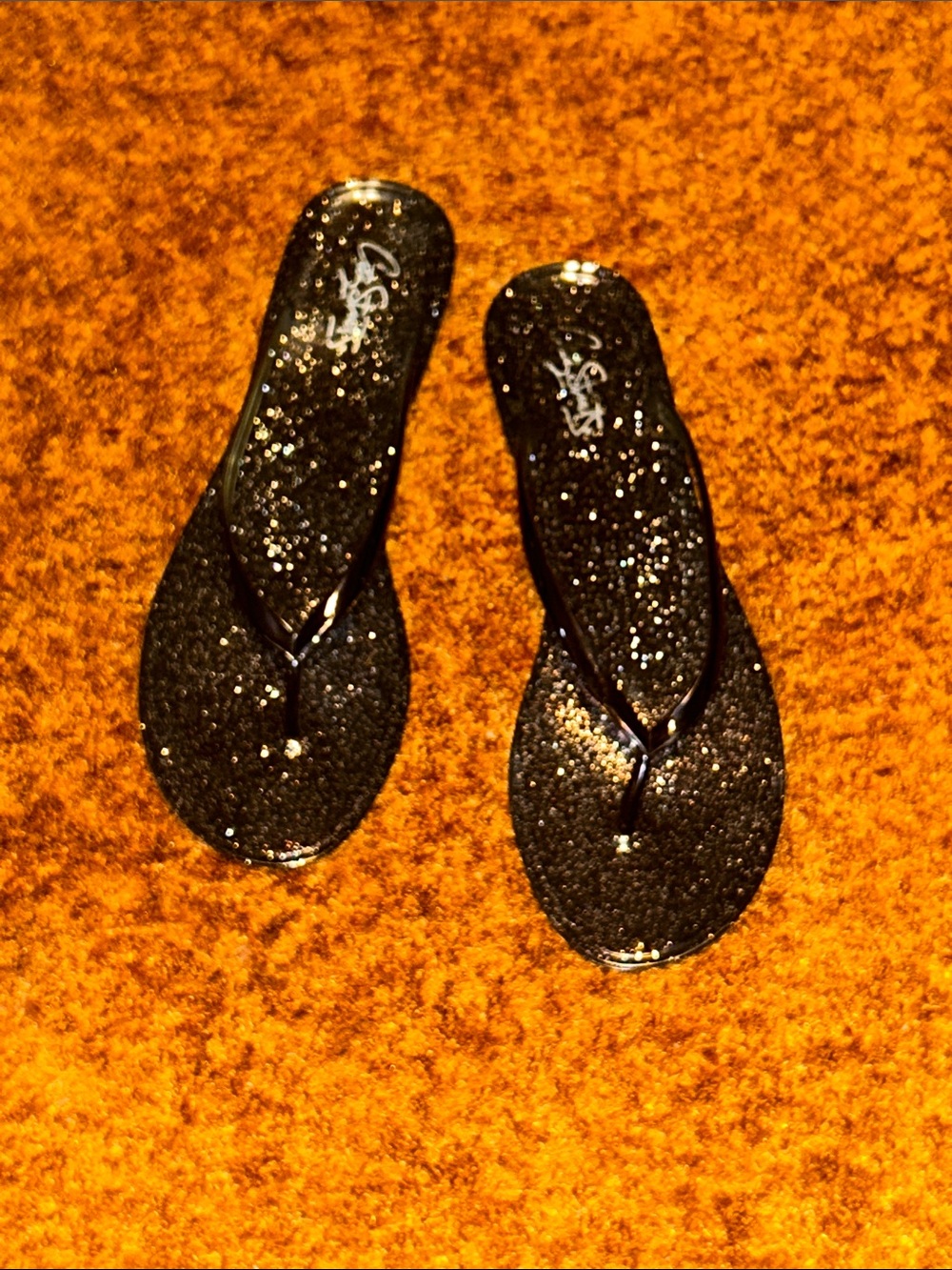 City Streets Black Glitter Flip Flop Sandals